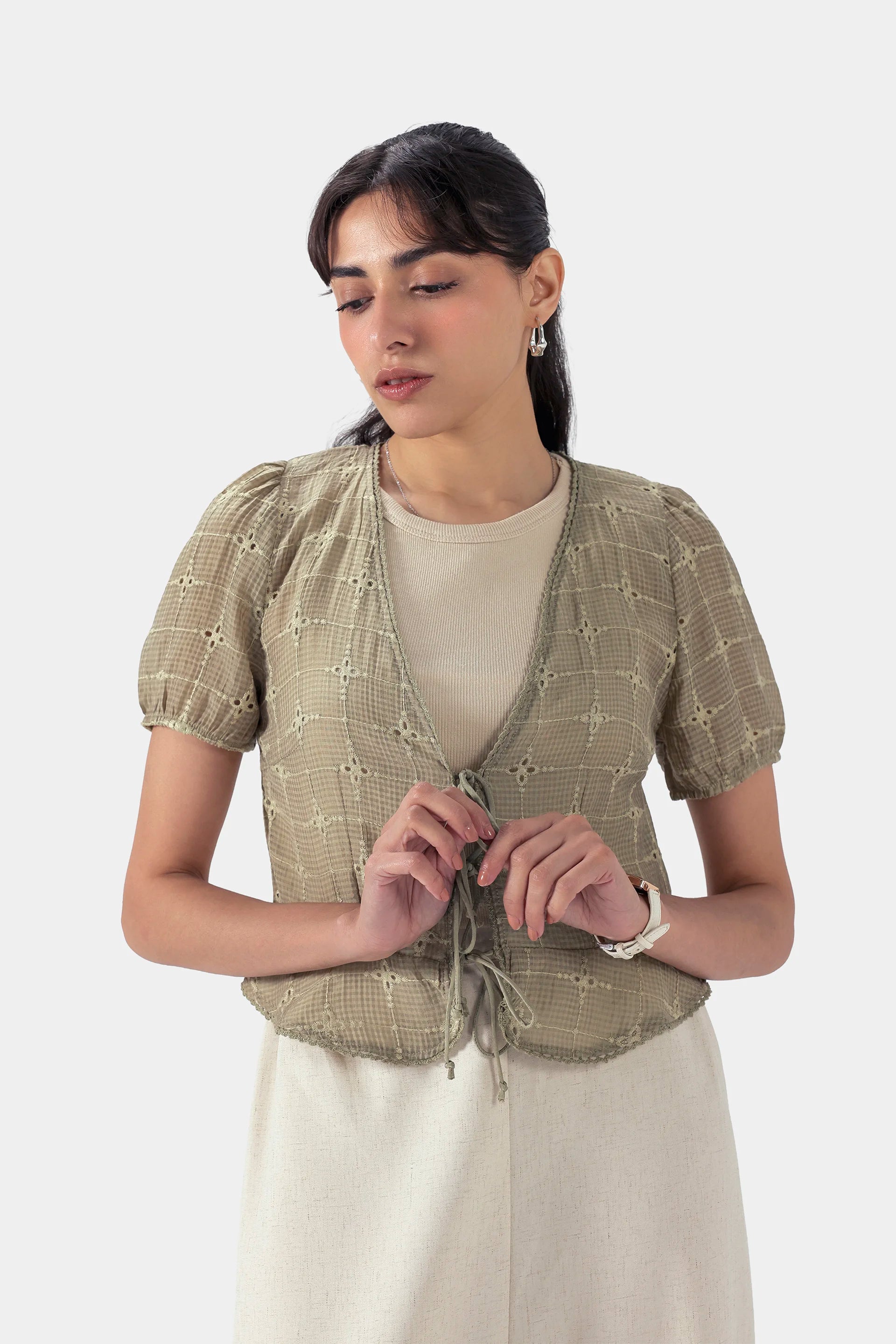 Embroidered Front-Tie Top - Cougar Clothing