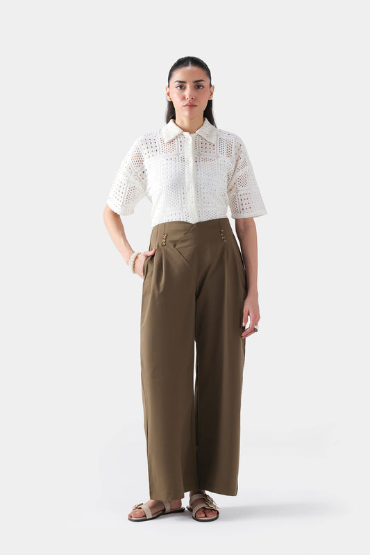 Pleated Pants With Asymmetrical Waist - Cougar Clothing
