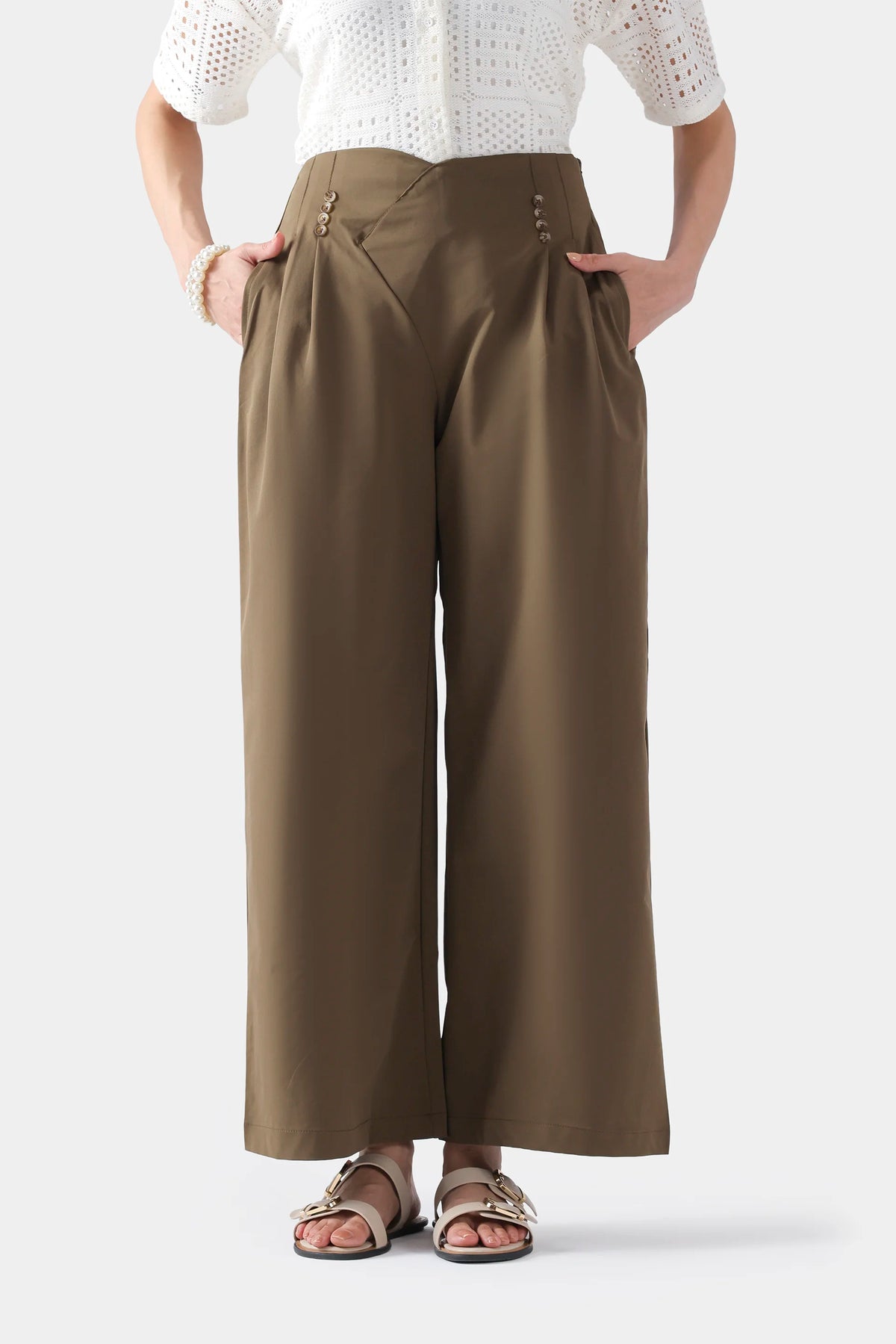 Pleated Pants With Asymmetrical Waist - Cougar Clothing