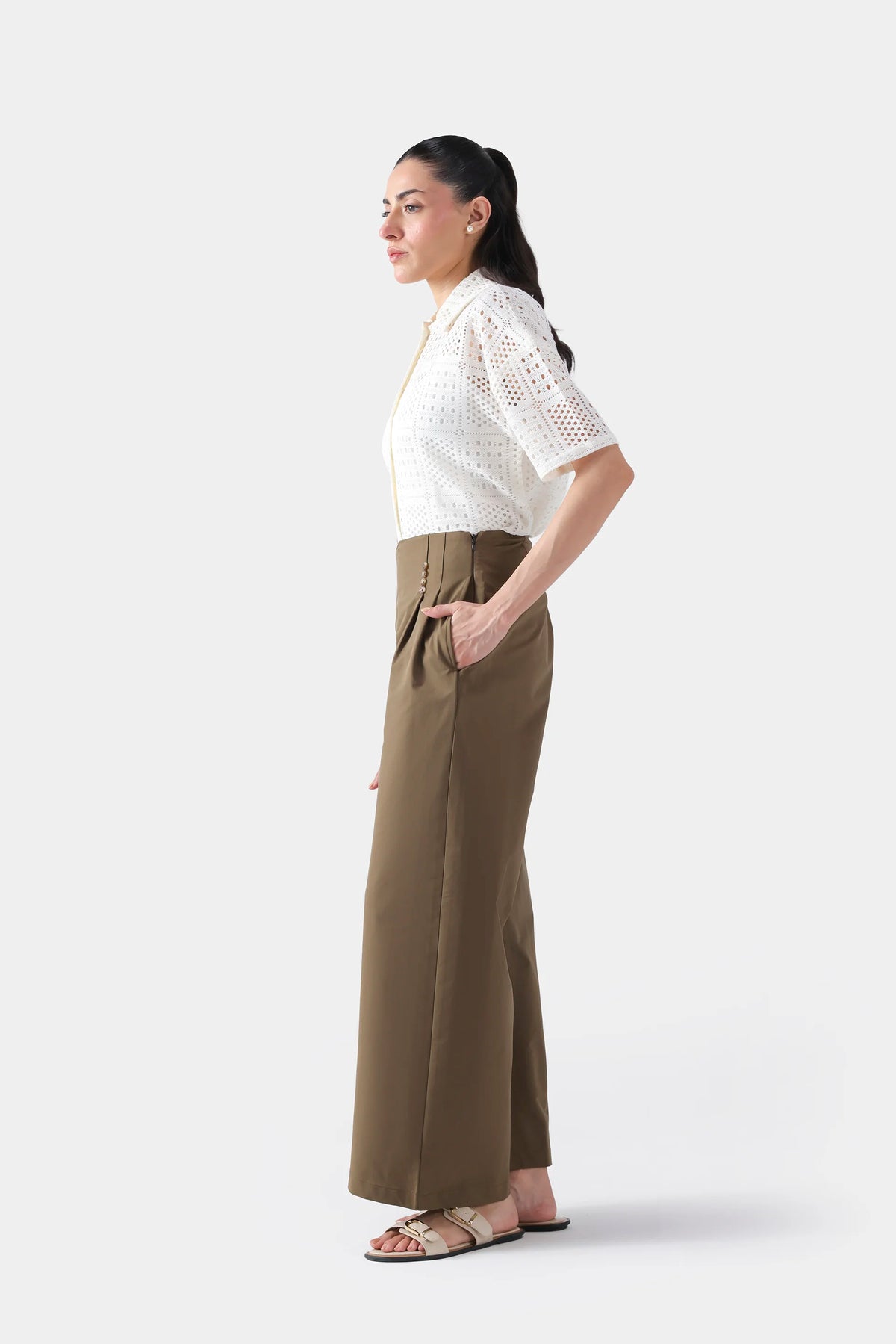 Pleated Pants With Asymmetrical Waist - Cougar Clothing