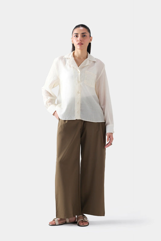 Sheer Shirt With Embroidered Pocket - Cougar Clothing