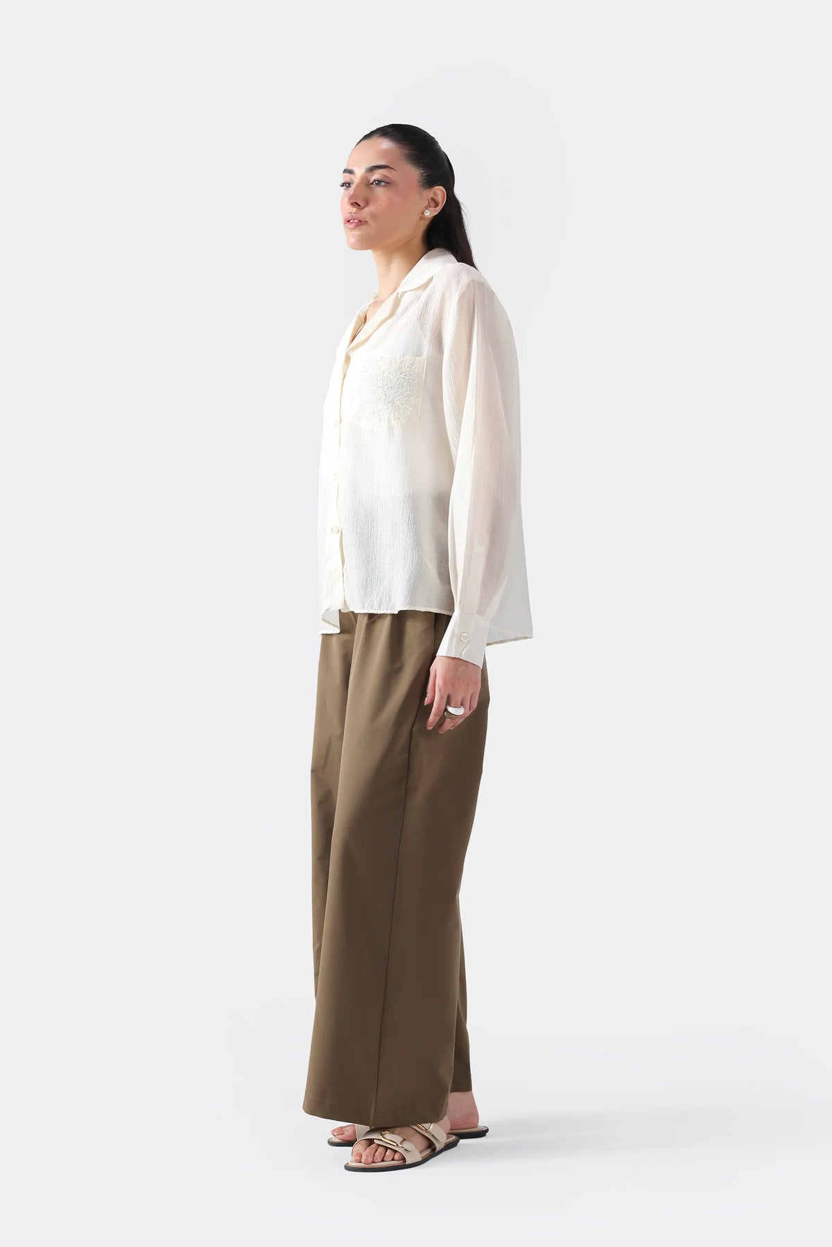 Sheer Shirt With Embroidered Pocket - Cougar Clothing