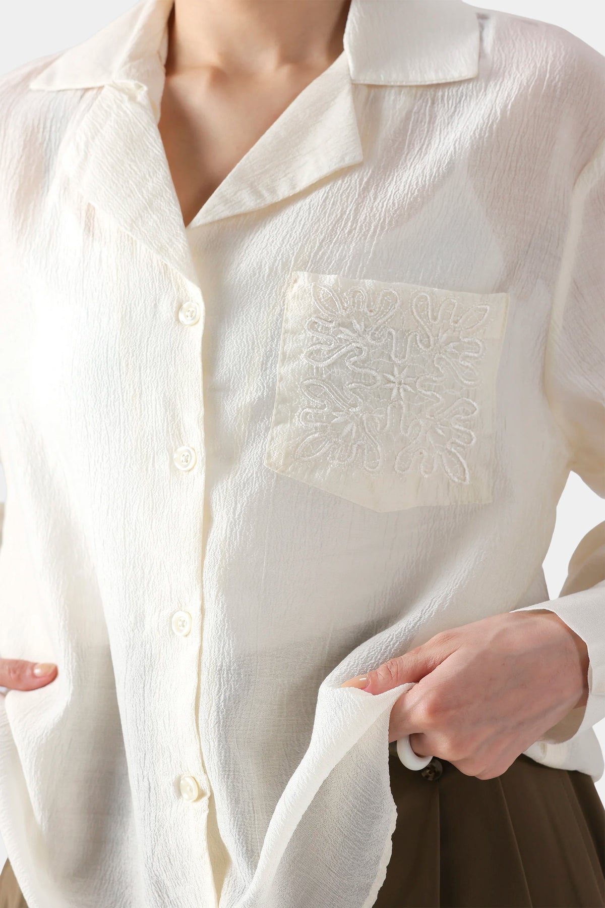 Sheer Shirt With Embroidered Pocket - Cougar Clothing