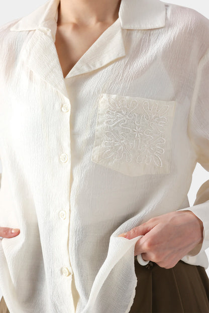 Sheer Shirt With Embroidered Pocket - Cougar Clothing