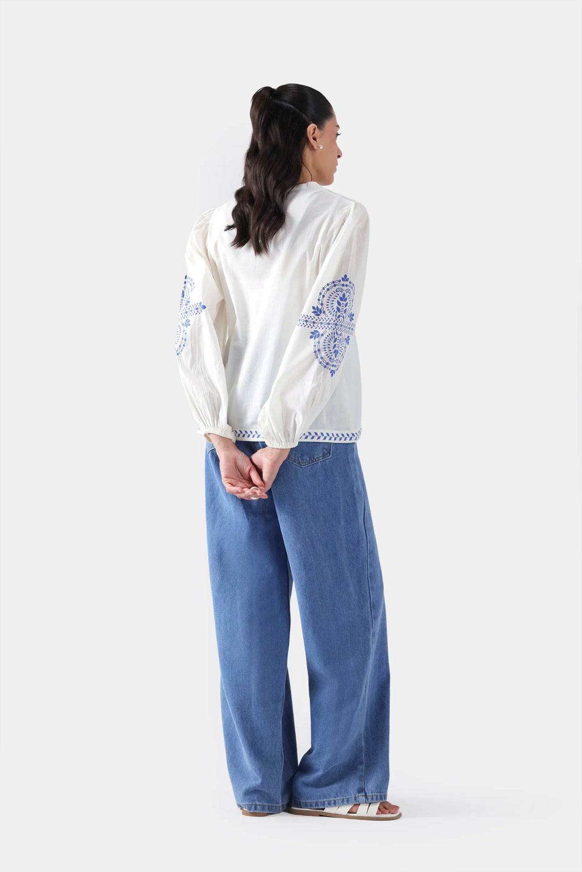Printed Top With Balloon Sleeves - Cougar Clothing
