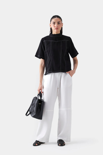 Contrast Stitch Boxy Top - Cougar Clothing