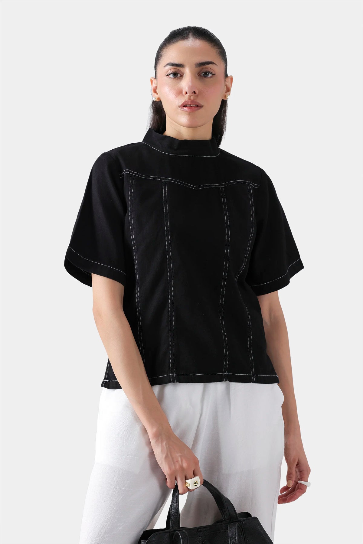 Contrast Stitch Boxy Top - Cougar Clothing