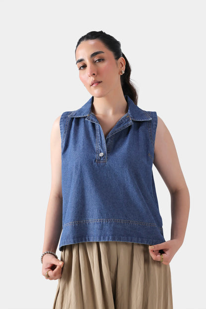 Sleeveless Denim Top - Cougar Clothing