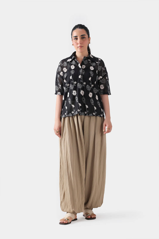 Embroidered Textured Net Shirt - Cougar Clothing