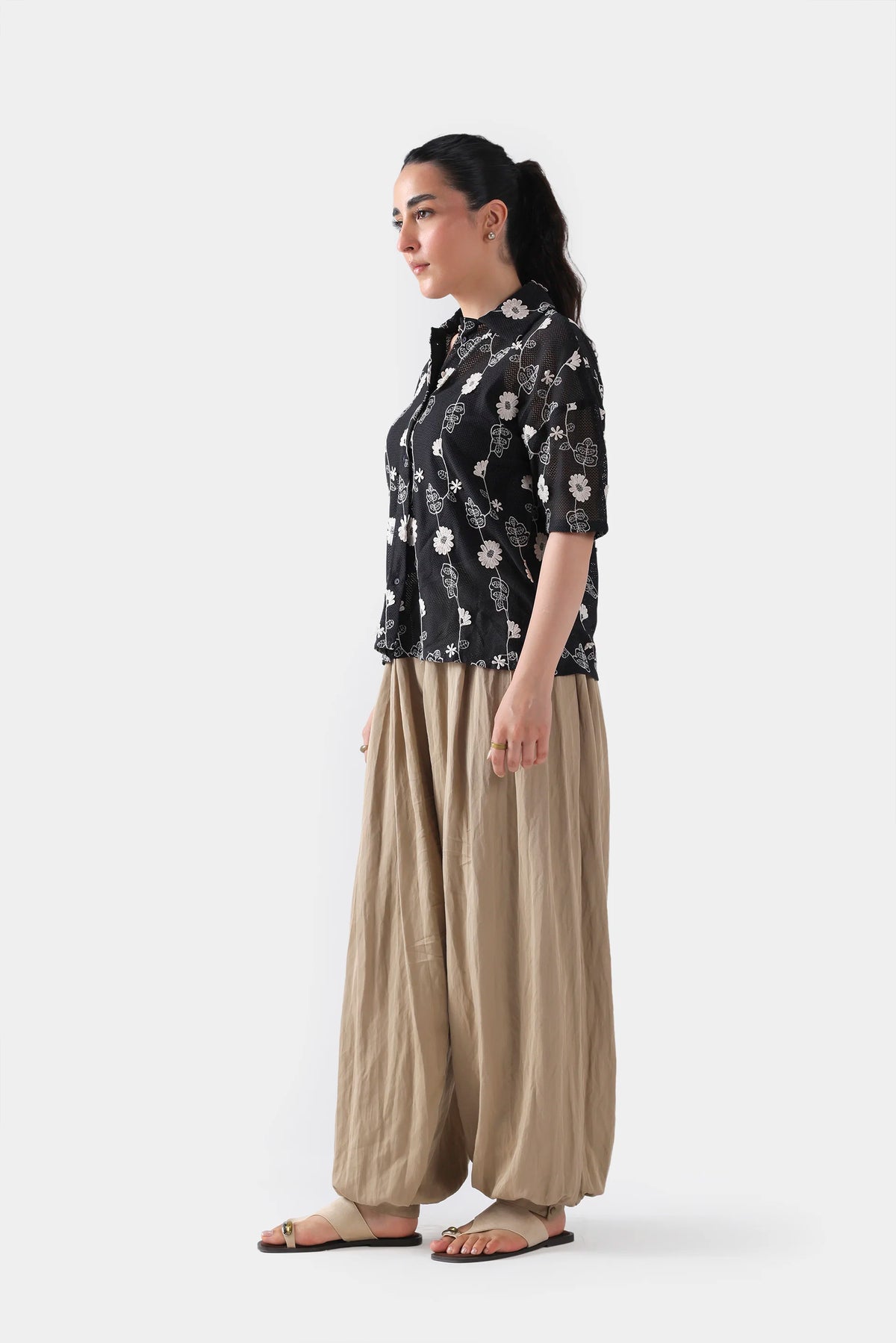 Embroidered Textured Net Shirt - Cougar Clothing