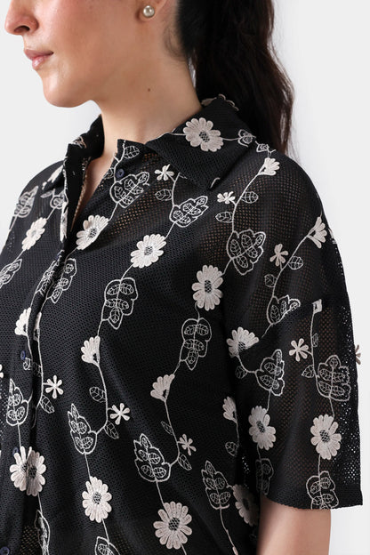 Embroidered Textured Net Shirt - Cougar Clothing