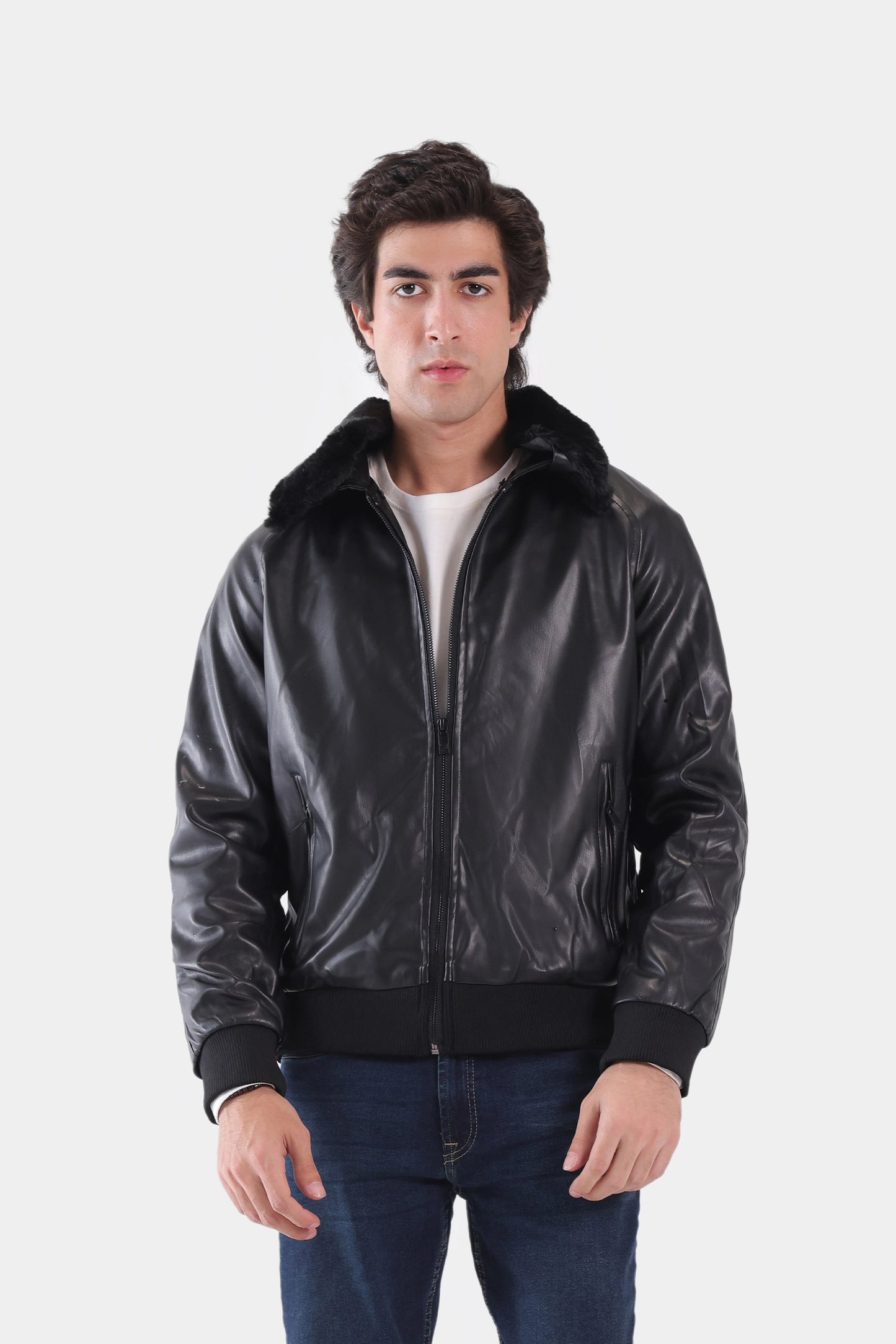 PU Jacket With Fur Collar - Cougar Clothing