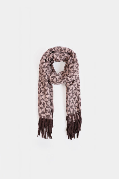 Patterned Fringed Knit Shawl - Cougar Clothing