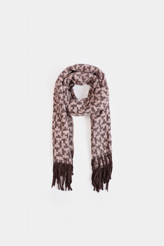 Patterned Fringed Knit Shawl - Cougar Clothing