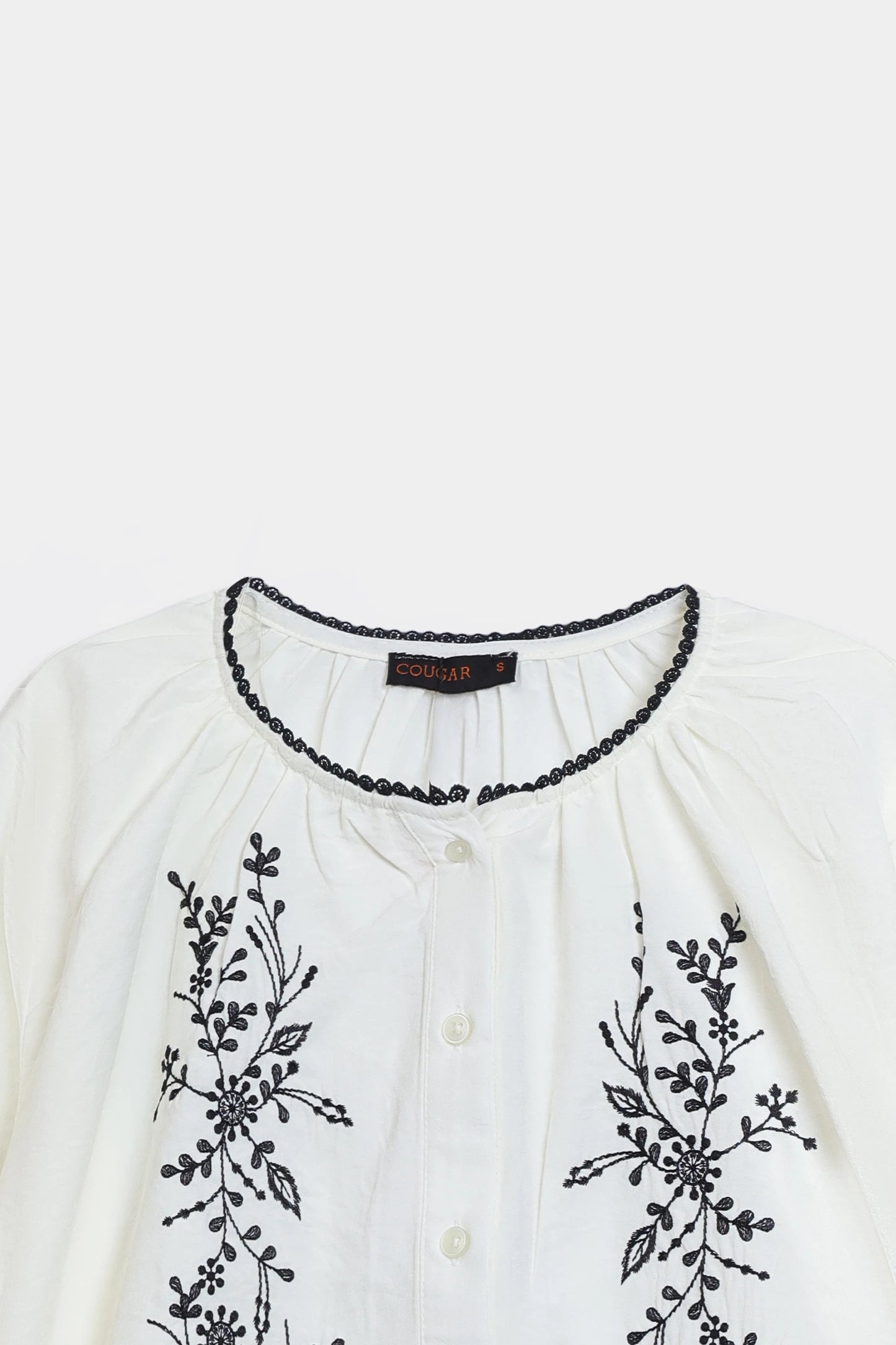 Embroidered Button-Front Top - Cougar Clothing