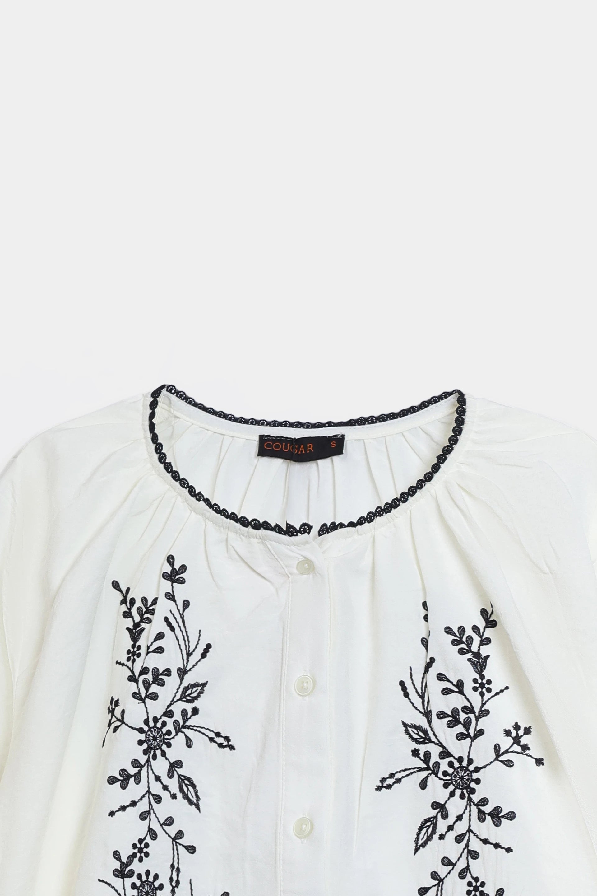 Embroidered Button-Front Top - Cougar Clothing