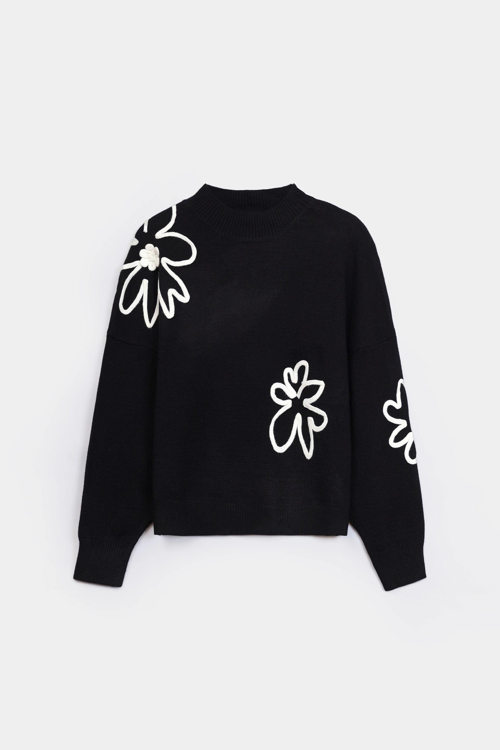 Fine Knit Floral Applique Sweater - Cougar Clothing