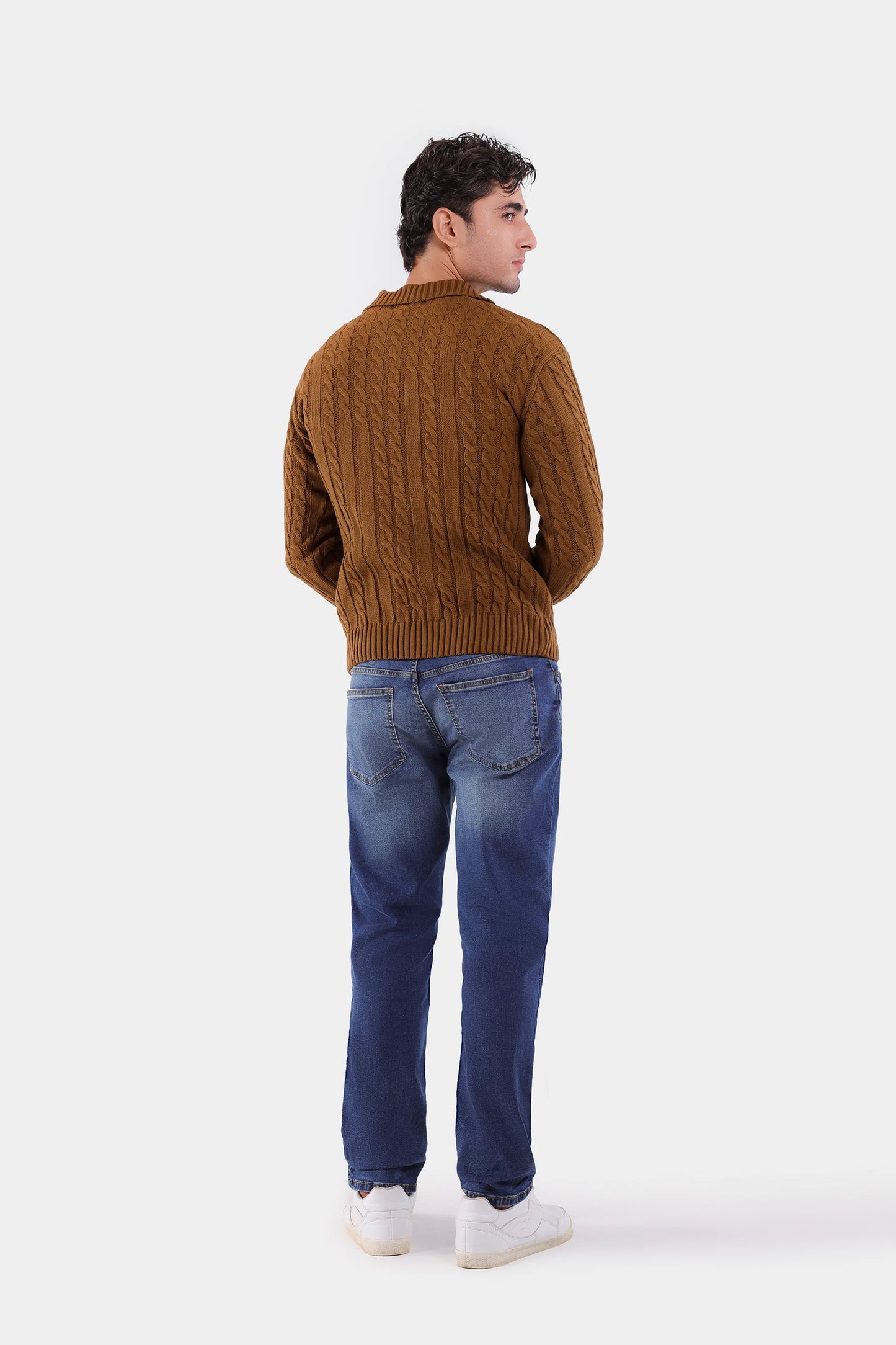 Cable Knit Open Collar Sweater - Cougar Clothing