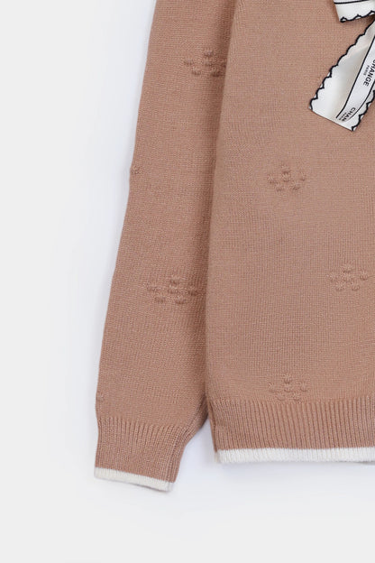 Textured Bow-Detailed Cardigan