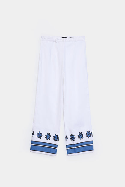 Wide Leg Fit Printed Hem Jeans - Cougar Clothing