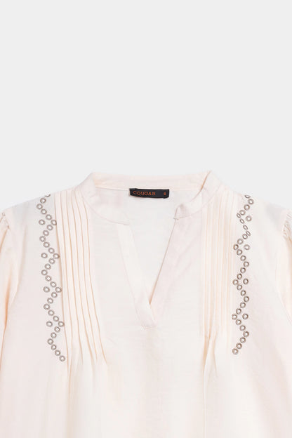 Embroidered Balloon Sleeve Blouse - Cougar Clothing