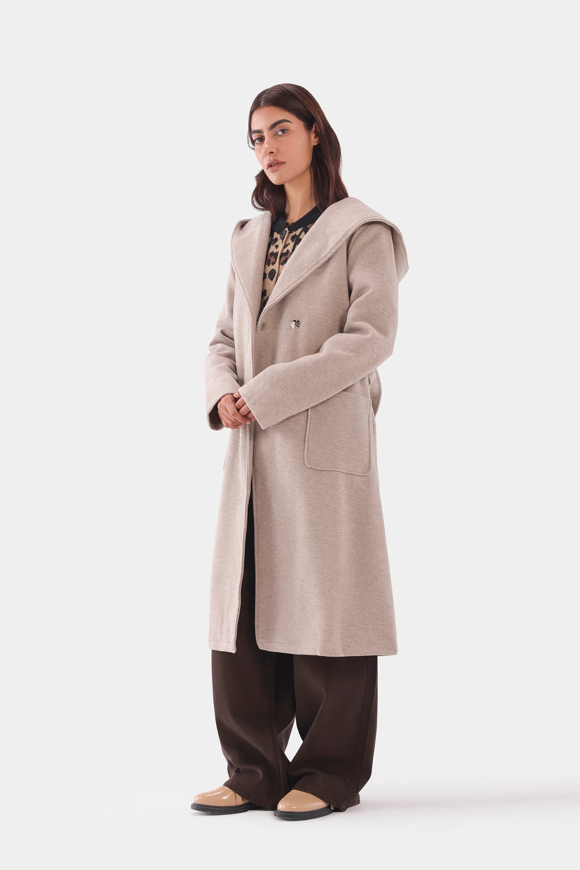 Hooded Belted Coat - Cougar Clothing