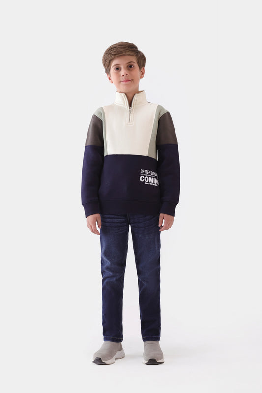 Mock Neck Color Block Sweatshirt - Cougar Clothing