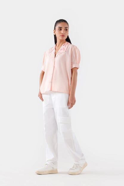 Embroidered Top With Puff Sleeves - Cougar Clothing