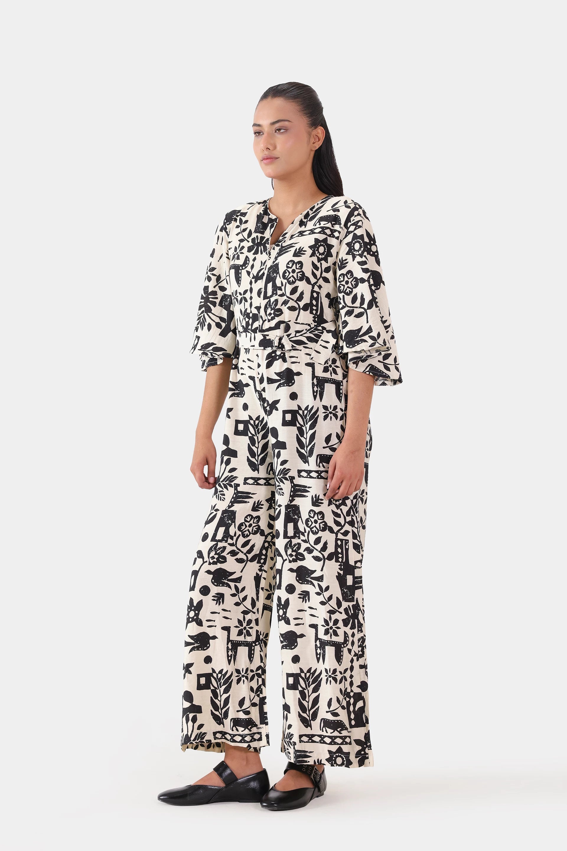 Abstract Tie-Waist Jumpsuit - Cougar Clothing