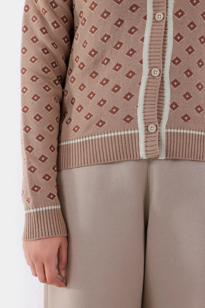 V-Neck Patterned Cardigan - Cougar Clothing