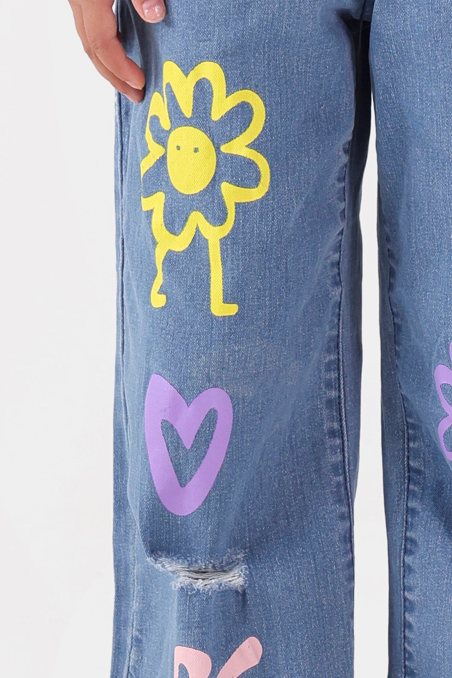 Straight Fit Ripped Graphic Jeans - Cougar Clothing