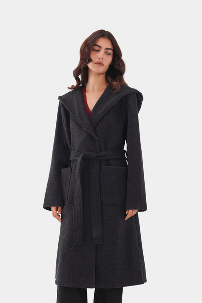 Hooded Belted Coat - Cougar Clothing