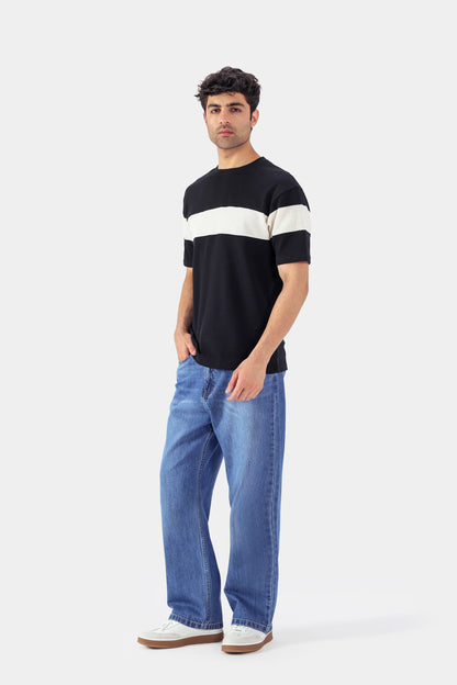 Popcorn Knit Panelled T-Shirt - Cougar Clothing
