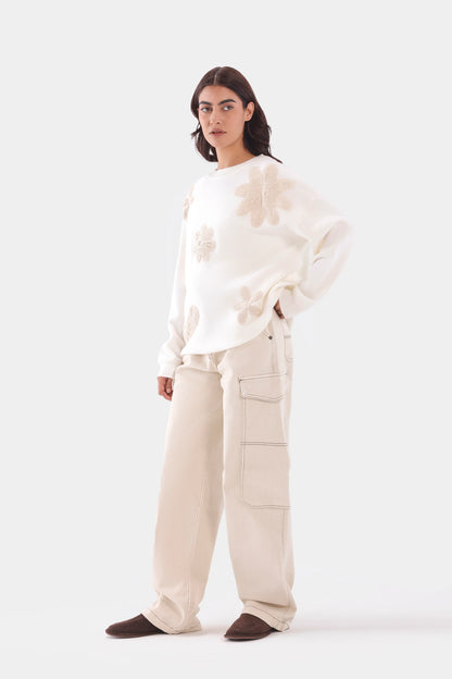 Embroidered Floral Knit Sweater - Cougar Clothing