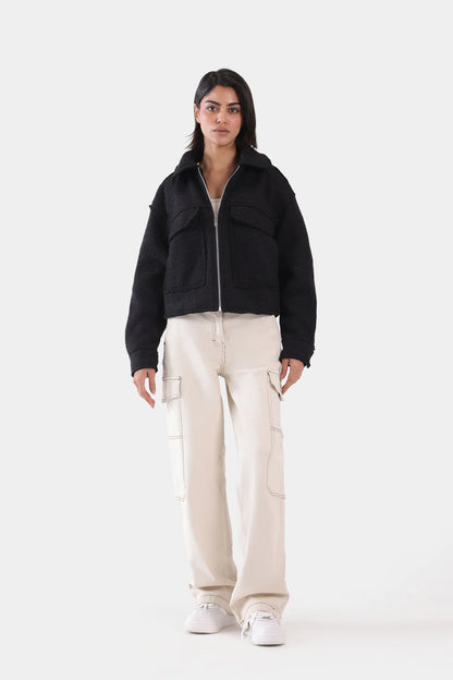 Plush Tweed Zipper Jacket - Cougar Clothing