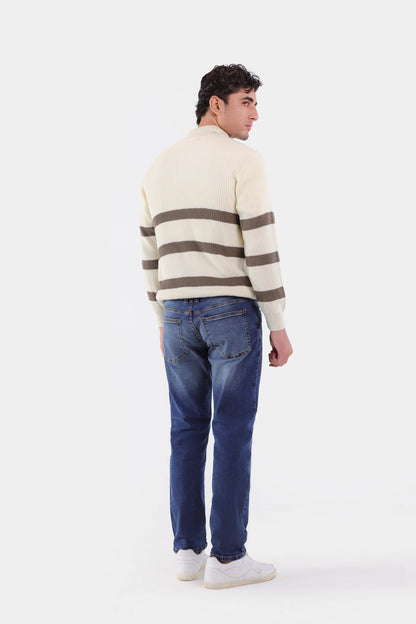Quarter Zip Striped Sweater - Cougar Clothing