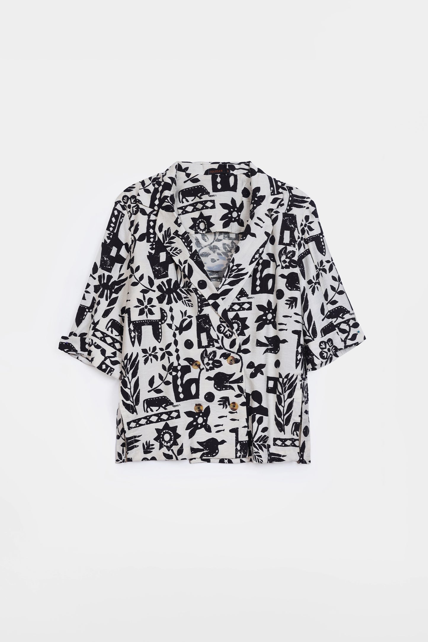 Printed Double-Breasted Blazer Top - Cougar Clothing