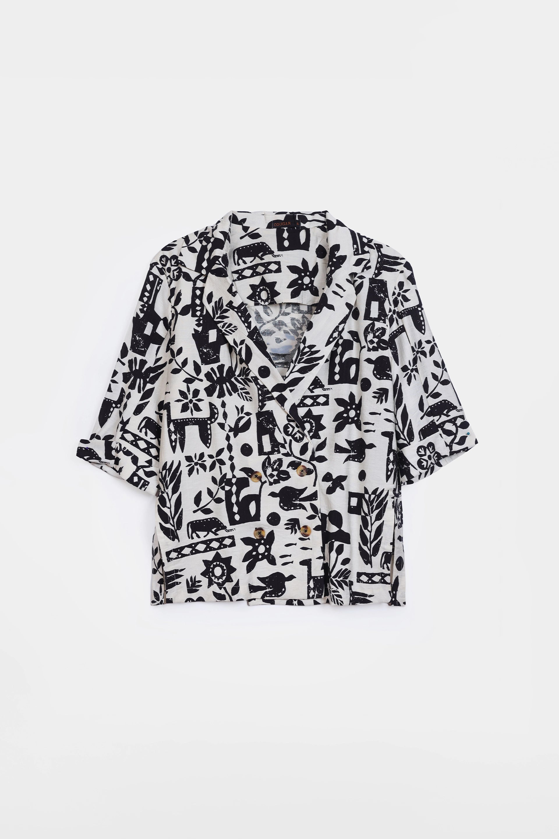 Printed Double-Breasted Blazer Top - Cougar Clothing