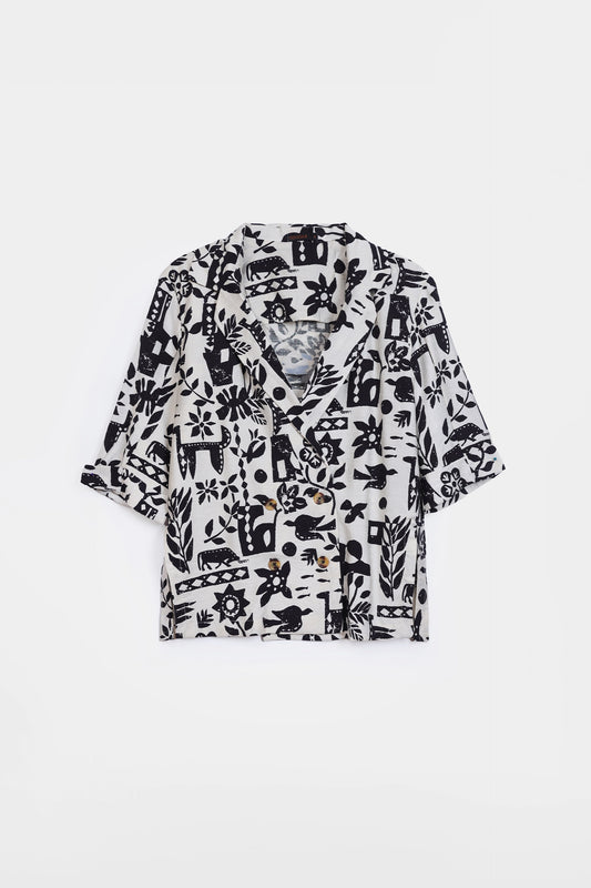 Printed Double-Breasted Blazer Top - Cougar Clothing