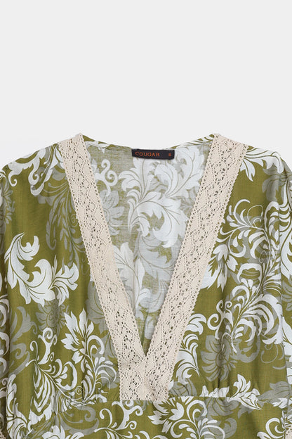 Lace-Trimmed Printed Top - Cougar Clothing
