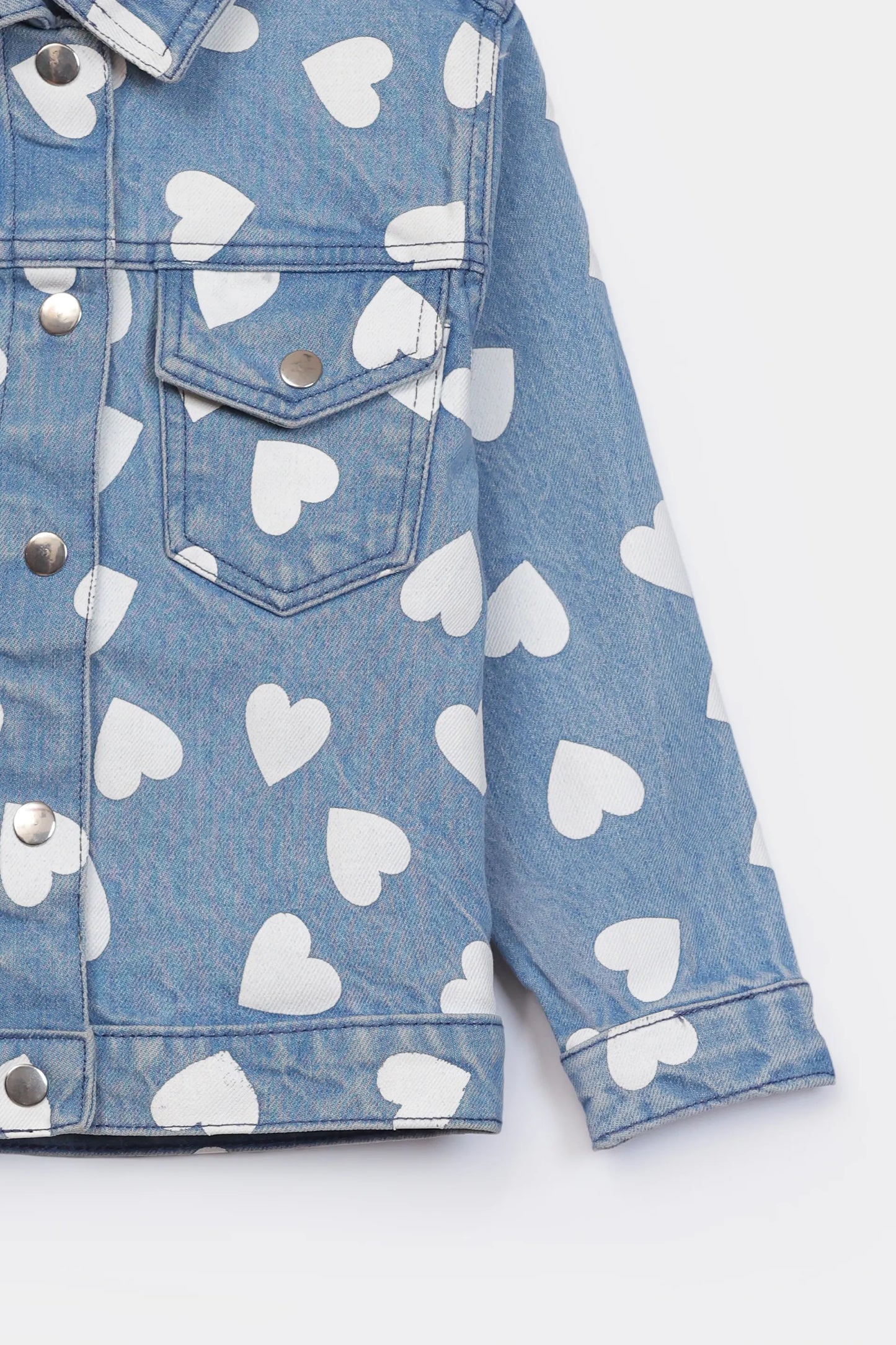 Heart Printed Denim Jacket - Cougar Clothing