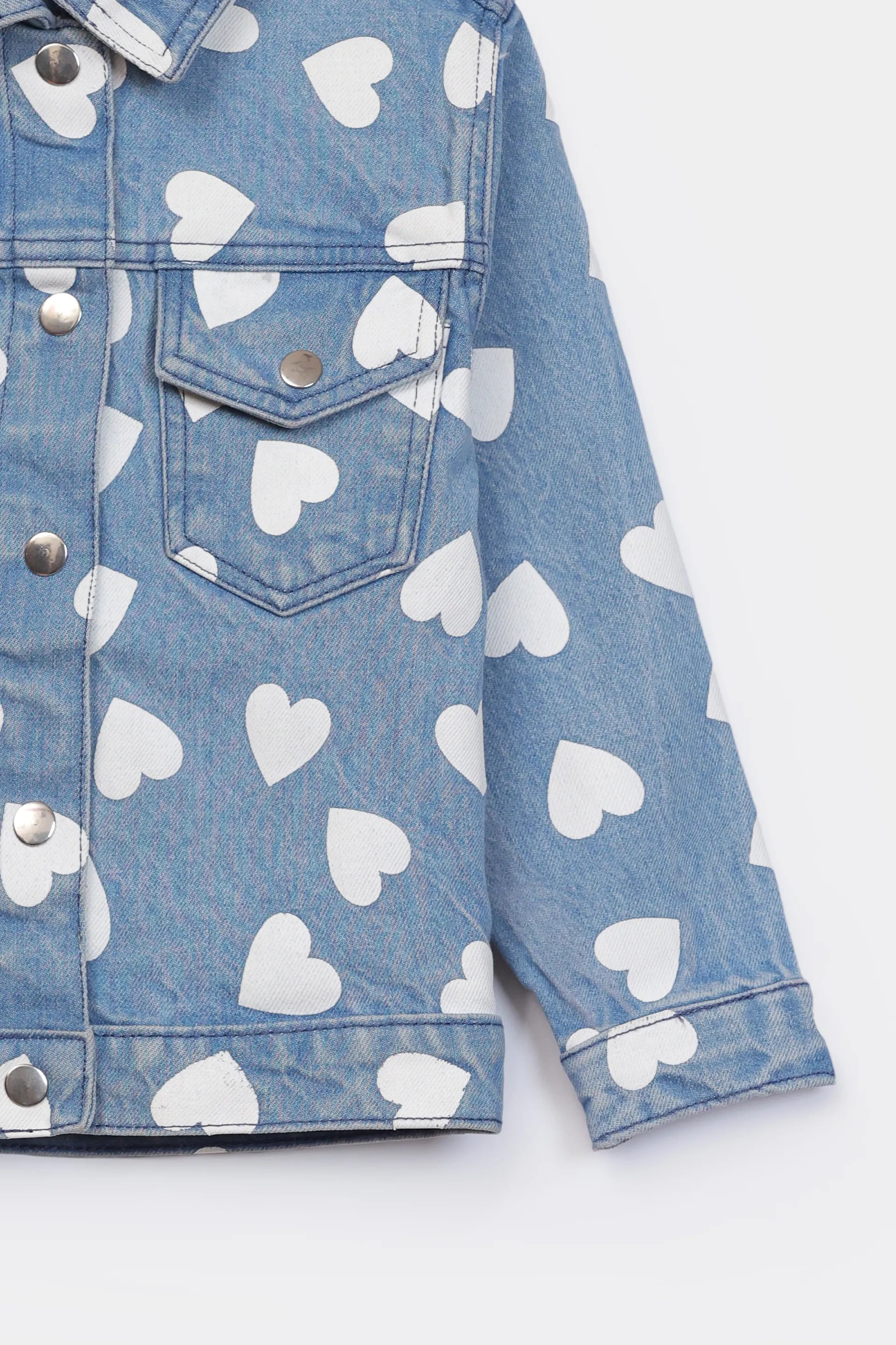 Heart Printed Denim Jacket - Cougar Clothing