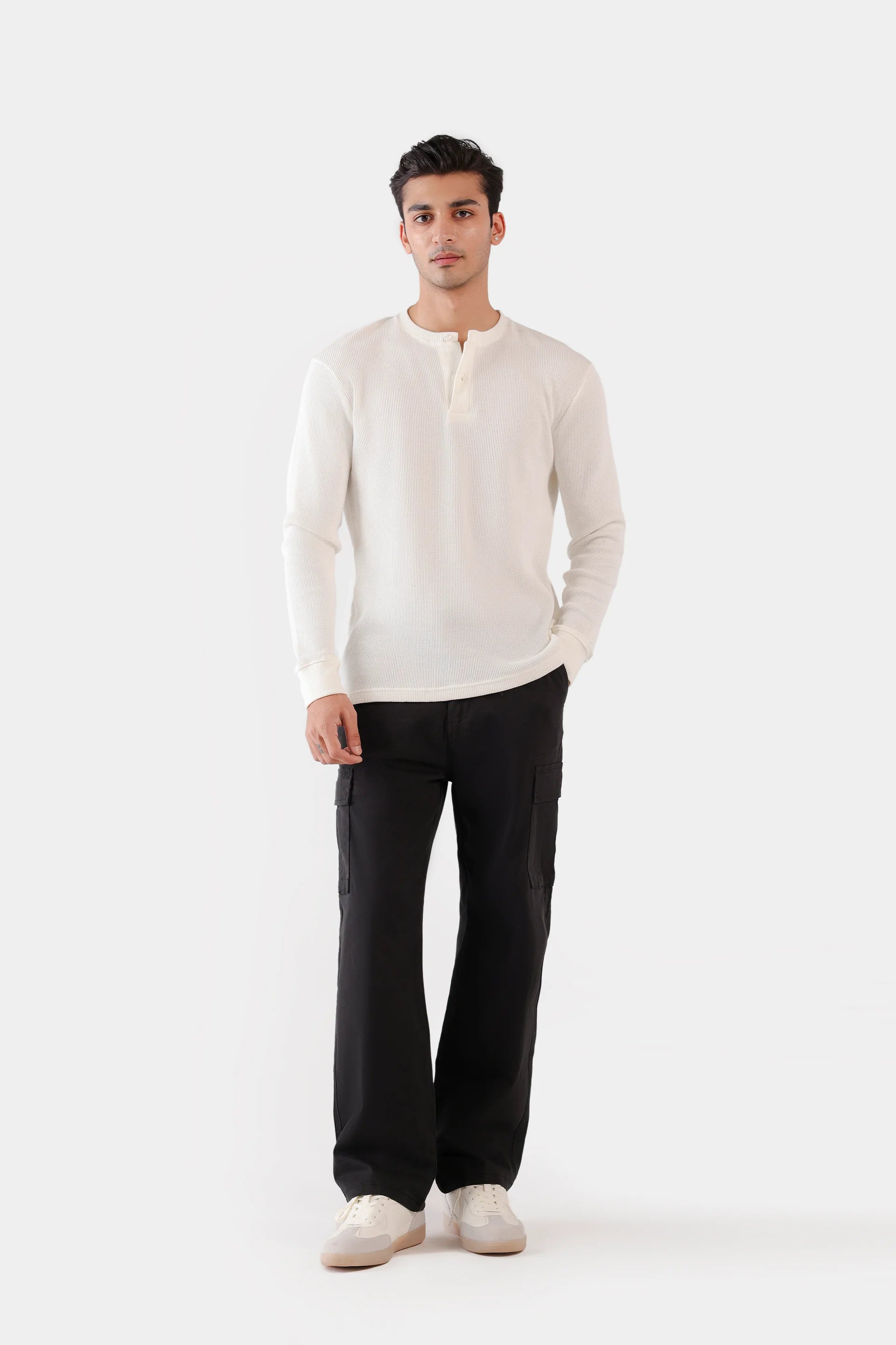 Waffle Knit Henley T-Shirt - Cougar Clothing