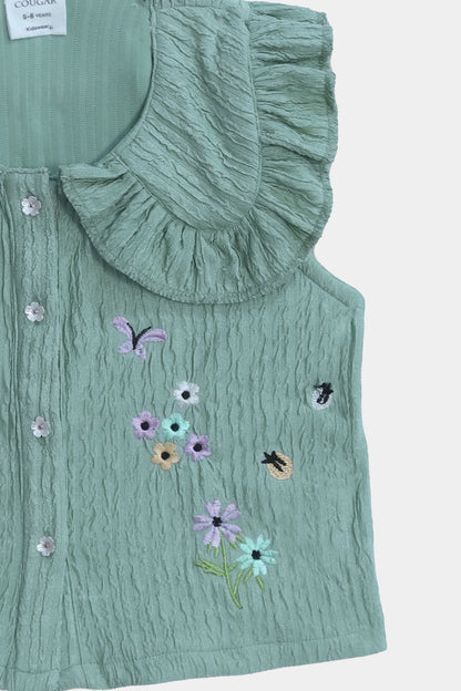 Bib Collar Embroidered Top - Cougar Clothing