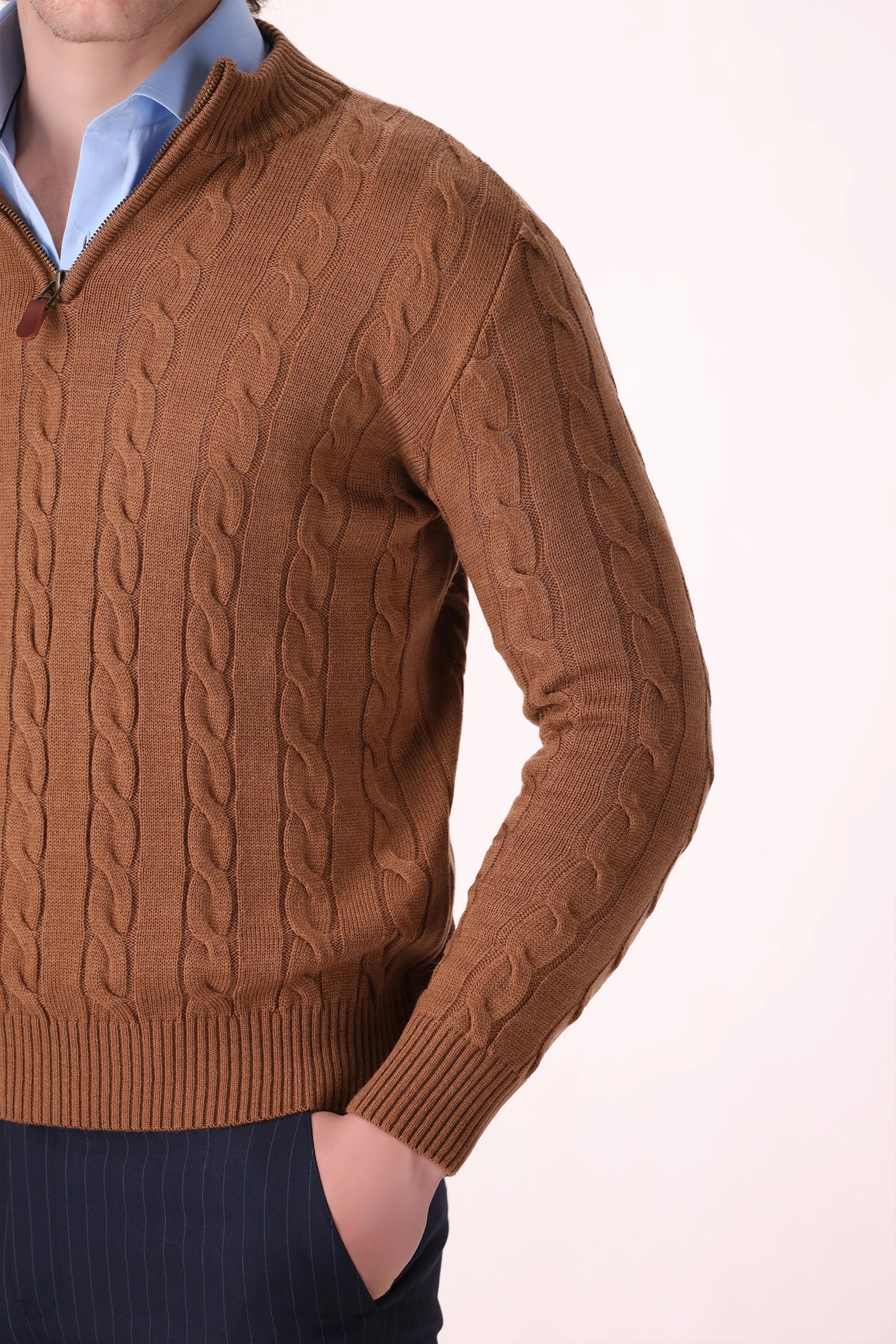 Cable Knit Quarter Zip Sweater - Cougar Clothing