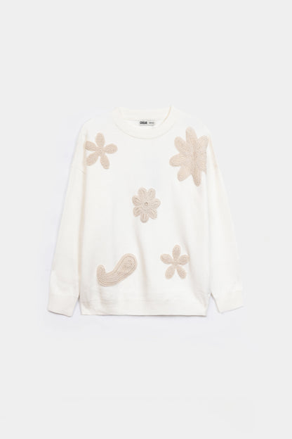 Embroidered Floral Knit Sweater - Cougar Clothing
