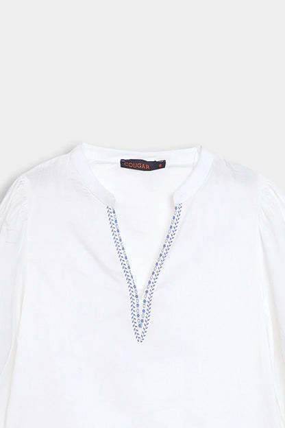 Printed Top With Balloon Sleeves - Cougar Clothing