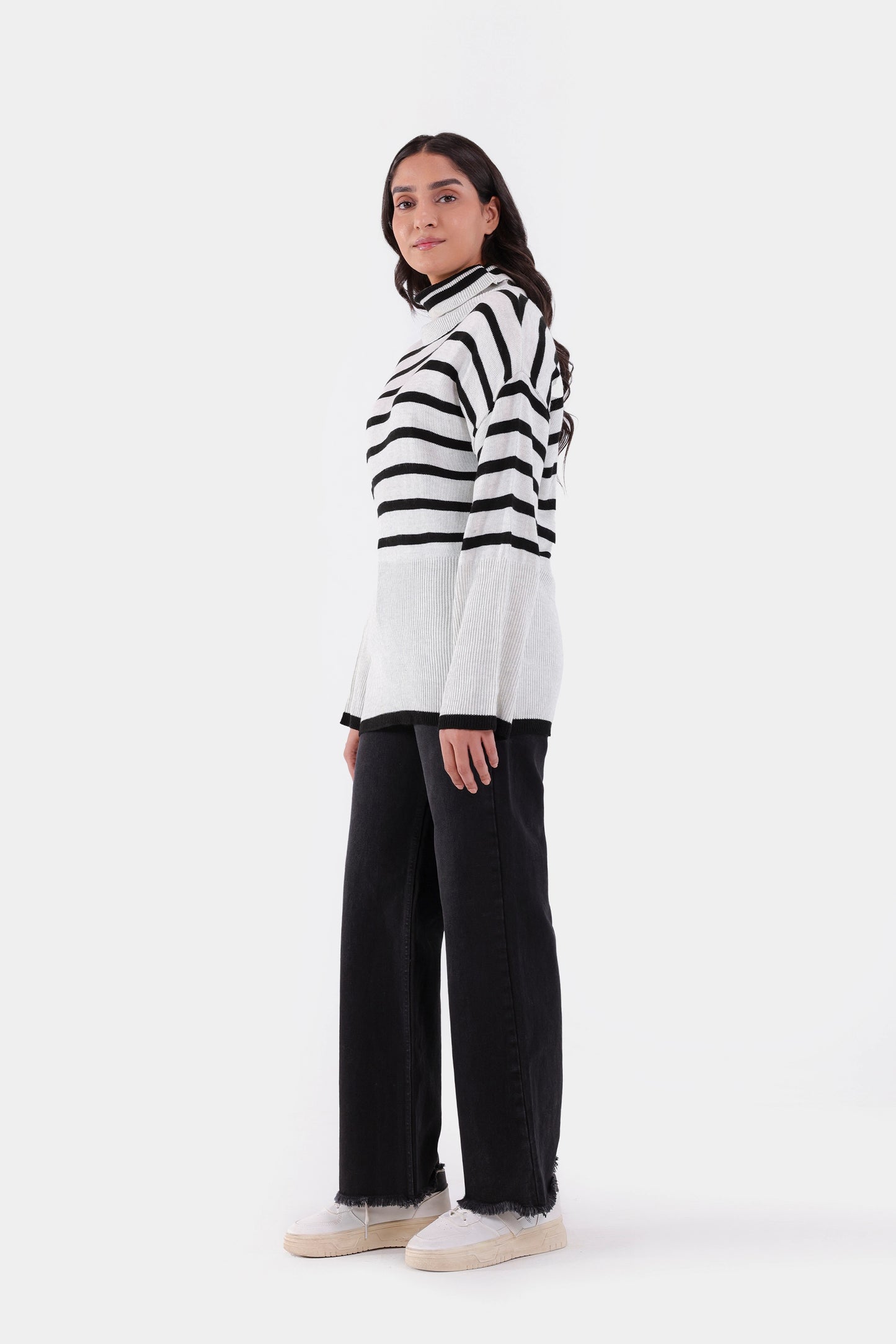 Roll Neck Striped Sweater - Cougar Clothing