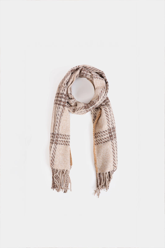 Checkered Fringed Knitted Shawl - Cougar Clothing