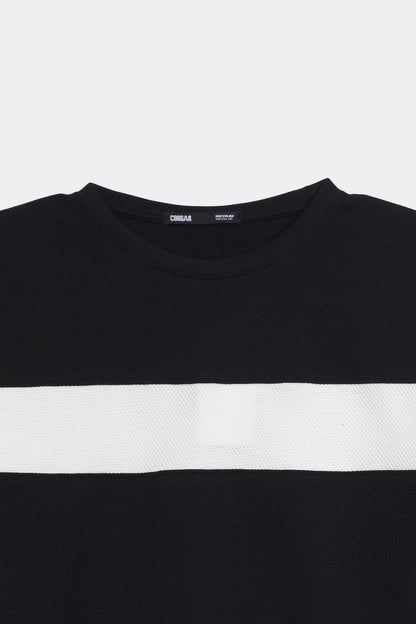 Popcorn Knit Panelled T-Shirt - Cougar Clothing